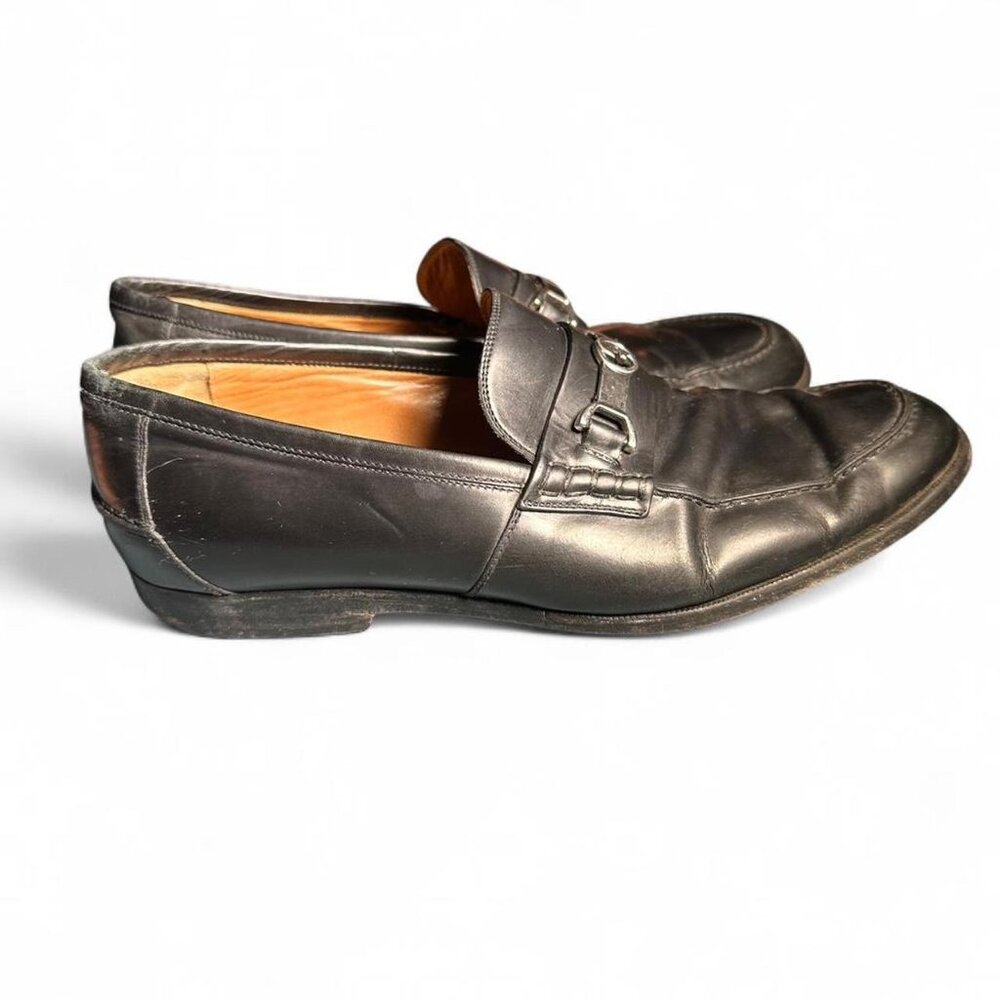 Gucci Black Leather Interlocking G Penny Loafers Size 8 US 7 UK